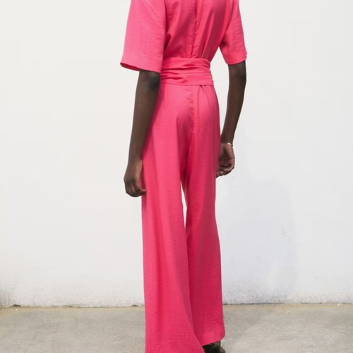 Mango jumpsuit new, pink with back zipper and belt
