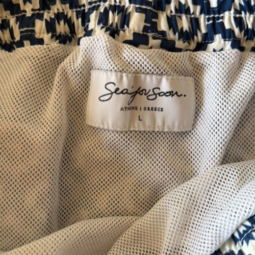 Sea You Soon swimwear used, size Large, white and blue