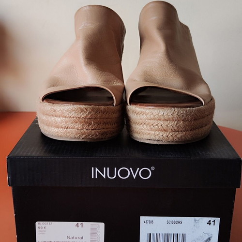 Inuovo Scissors peep-toe mules platform espadrilles size 41 used, beige leather