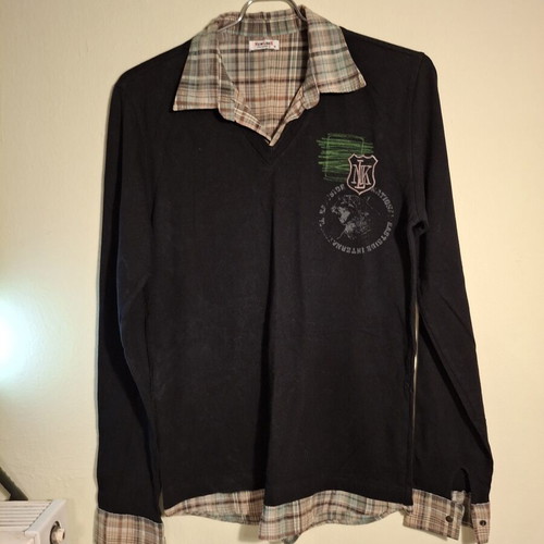 New Look mako shirt with checked collar and cuffs like new, size M, black and brown