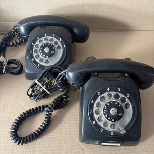 Two collectible telephones, black, corded