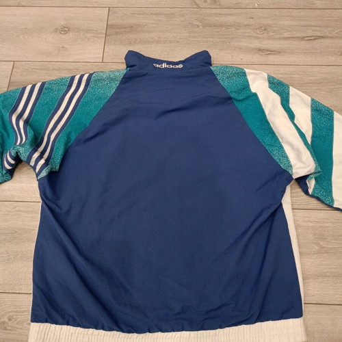 Adidas vintage track jacket used, white, blue and teal, 90s