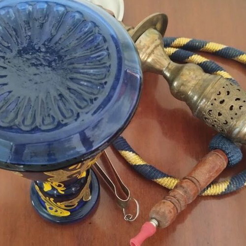 Hookah used 60cm with glass base, brass and wood