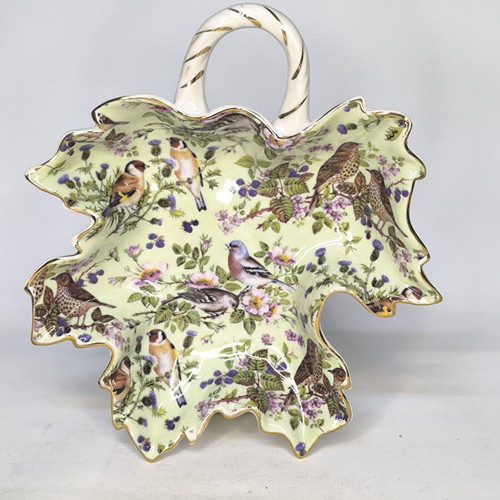 Porcelain leaf-shaped plate with birds and flowers like new