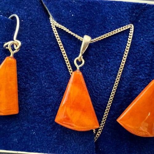 Silver jewelry set new with pendant and earrings made of birch wood