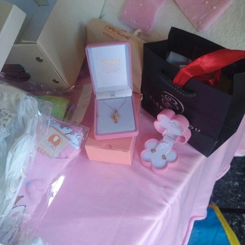 Complete baptism package new with dress, oil cloths, candle and accessories