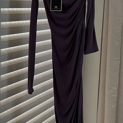 Elisabetta Franchi Asymmetric Jersey Dress with Drapes new, plum color