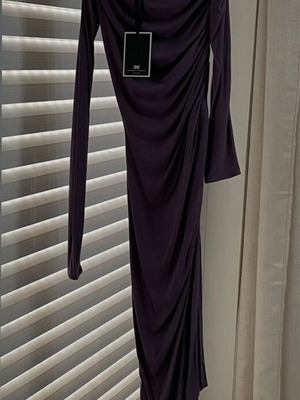 Elisabetta Franchi Asymmetric Jersey Dress with Drapes new, plum color