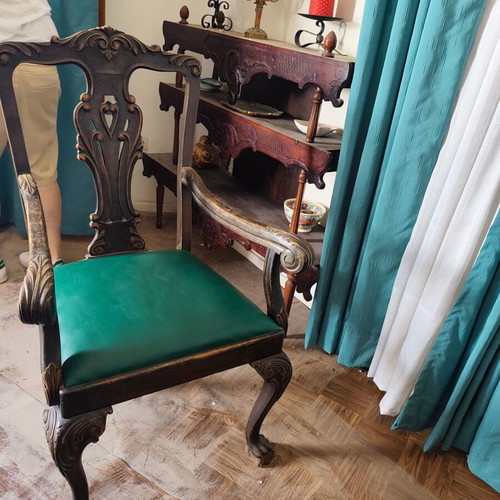 French antique dining table with lion legs and chairs, buffet included