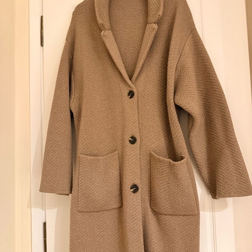 Zara long jacket like new, very warm, size L, beige brown