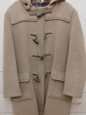 Gloverall Montgomery coat used, camel color with hood, XXL