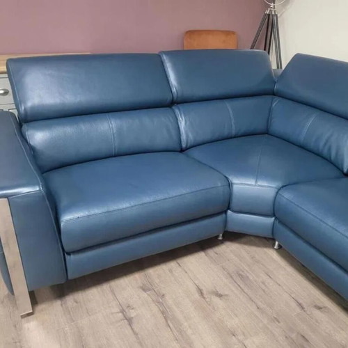 Turquoise Blue Leather Corner Sofa Torres with Electric Relax Mechanism New