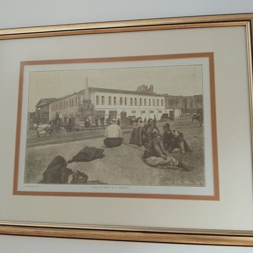 Painting Scene in Front of a Fountain Thessaloniki 1888 like new