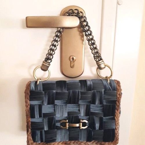 Handbag new handmade with embroidered velour canvas