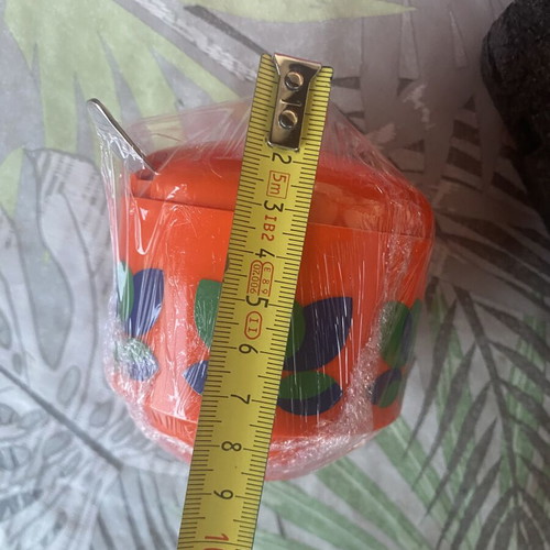 Emsa Bologna vintage orange plastic conserve pot with lid and spoon
