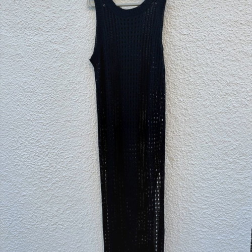Knitted kaftan black, new, medium size, side slits, straight cut