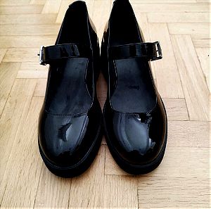 ASOS DESIGN Sebastian chunky mary jane heeled shoes in black patent