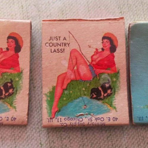 Vintage εξώφυλλα σπίρτων μεταχειρισμένα, σετ 3, pin-up art, Athenai NCO Open Mess