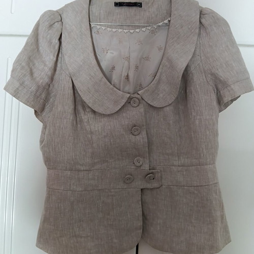 Raxevsky beige linen vest medium, short sleeve with buttons