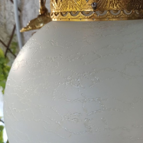 Vintage brass ceiling light with crackle glass globe