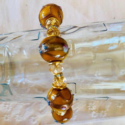 Murano glass beaded bracelet new, amber and gold-colored beads
