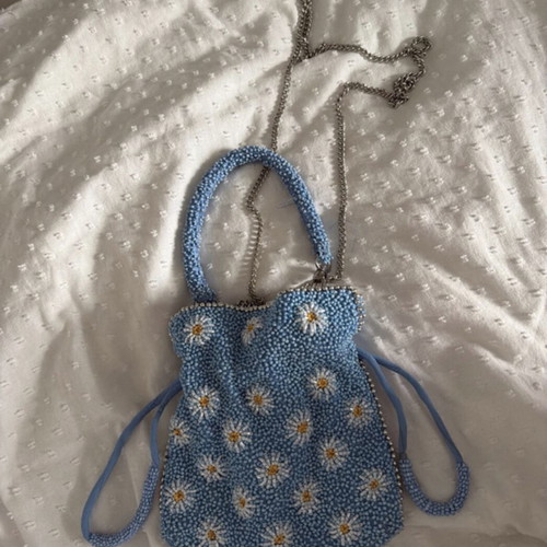 Zara limited edition blue beaded handbag with flowers