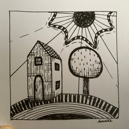 Mini house sketch new on Bristol paper 11.7x10.5cm