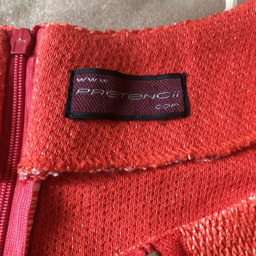 Boutique red boucle dress with asymmetric zipper and drapery, size M