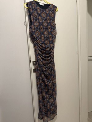 Elegant patterned maxi dress like new, dark grey and brown tones