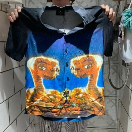 Lacy Oaf × E.T. bowling shirt new, size medium, blue multicolor