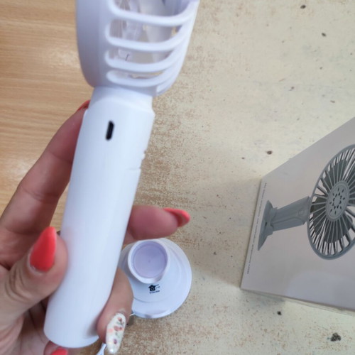 Mini fan with charging cable and phone holder, white