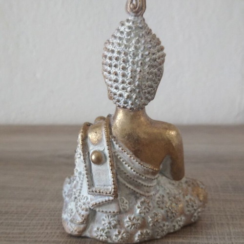 Feng Shui Sitting Buddha Statue used, resin, gold and white