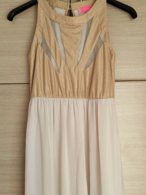 Lynne Επίσημο Μακρύ Φόρεμα με Τούλι Medium 38 10 Χρυσαφί και Άσπρο Καινούργιο