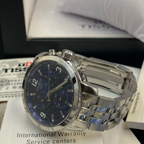 Tissot PRC 200 stainless steel chronograph watch like new, blue dial
