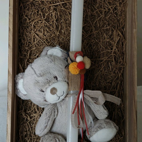 White candle with plush teddy bear and waterproof case new