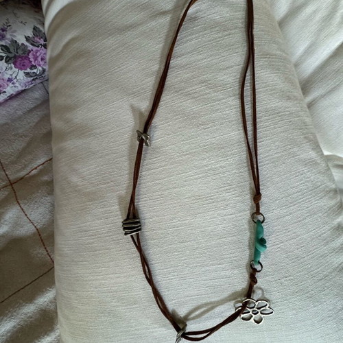 Leather handmade necklace with silver elements