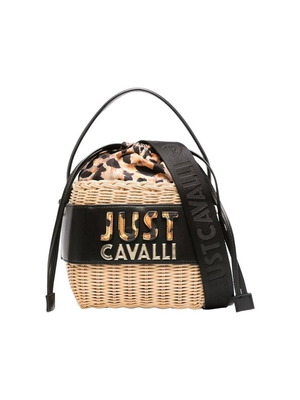 Τσάντα Χειρός Roberto Cavalli Νέα, Μαύρη και Μπεζ, με Ιμάντα Χιαστί