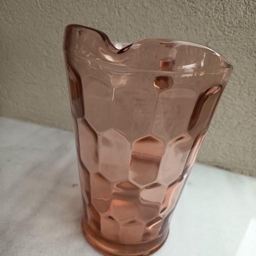 Glass pink jug like new, height 20-22 cm