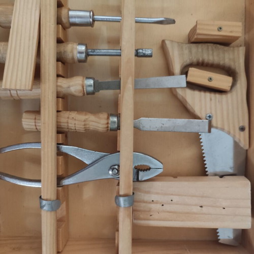 Wooden tool case for children used, realistic design