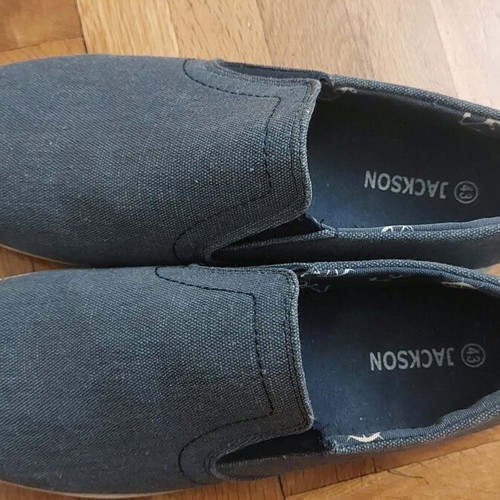 Men's slip-on summer shoes like new, sea blue with nautical patterns