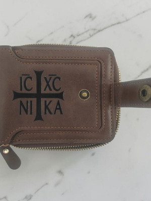Wallet with IC XC NIKA print, brown, new