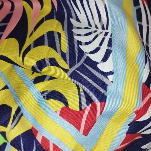 Cotton airy scarf shawl with colorful monstera print and tassels, new