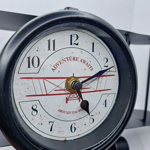 Table clock airplane metal like new, black