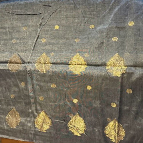 Dark Gray Silk Sari Semi-Transparent