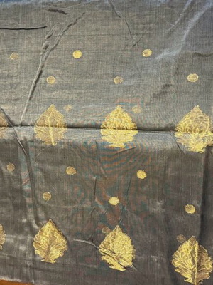 Dark Gray Silk Sari Semi-Transparent