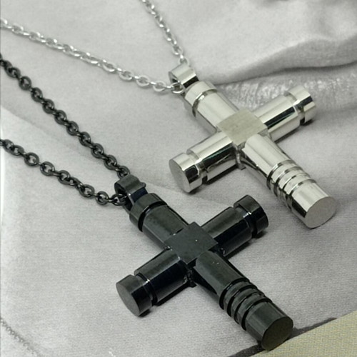 Men's Stainless Steel Cross with Chain Industrial Design Black