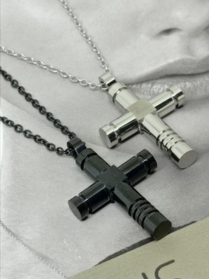 Men's Stainless Steel Cross with Chain Industrial Design Black