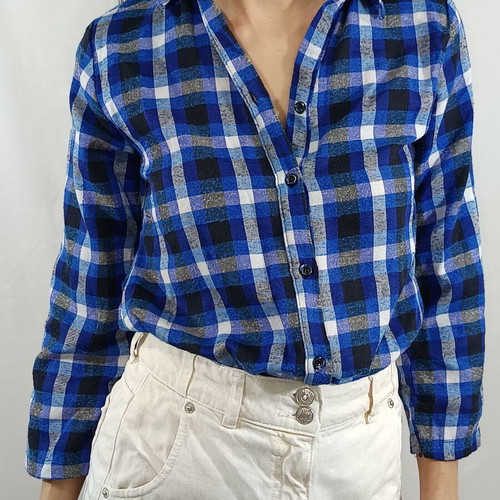 Plaid shirt blue and grey like new with 3/4 sleeves
