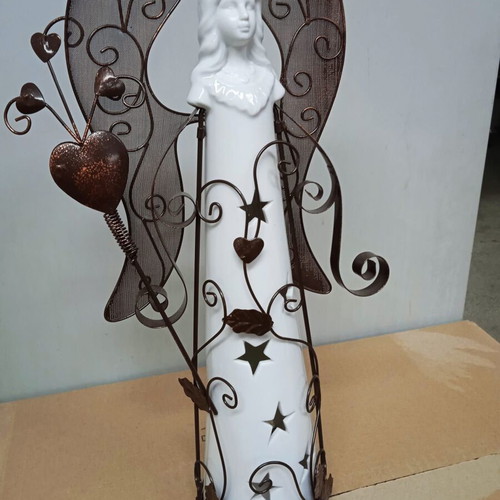 Faience angel candle holder new with metal wings