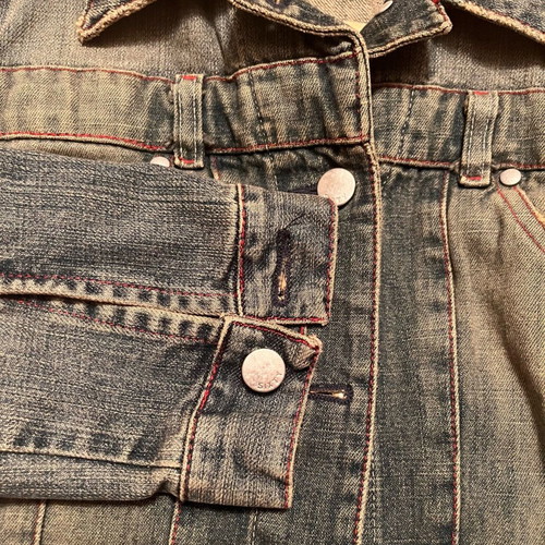 Miss Sixty Denim Jacket Unique Short Cropped with Drawstring Sleeves Size Small Like New